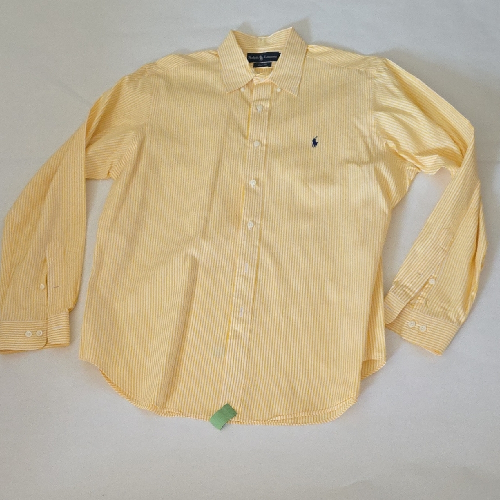 Mens Ralph Lauren Button Down Yellow White Stripe Shirt